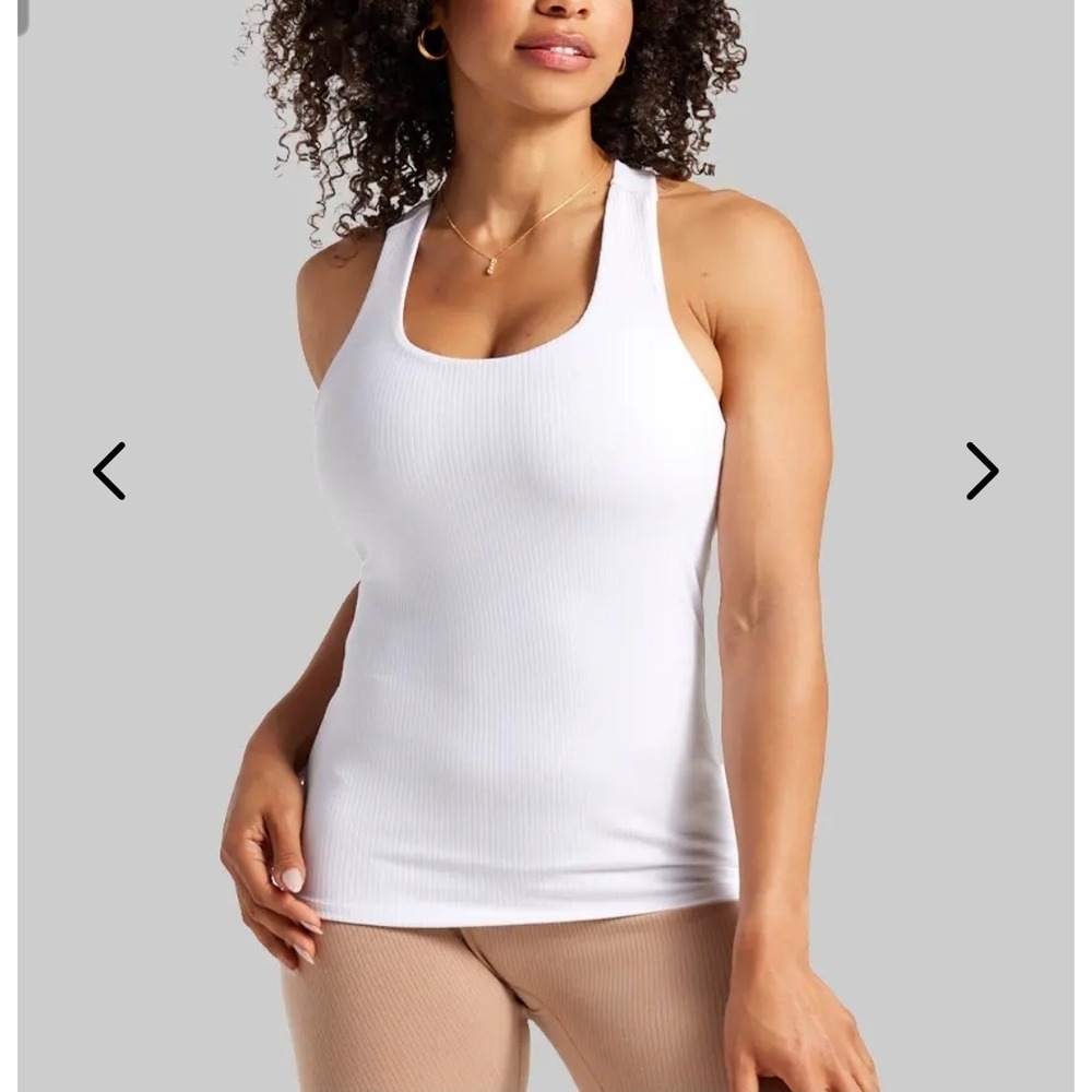 BYLT Shirt Womens XS White Ribbed Tank Top‎ Built In Bra Active Training